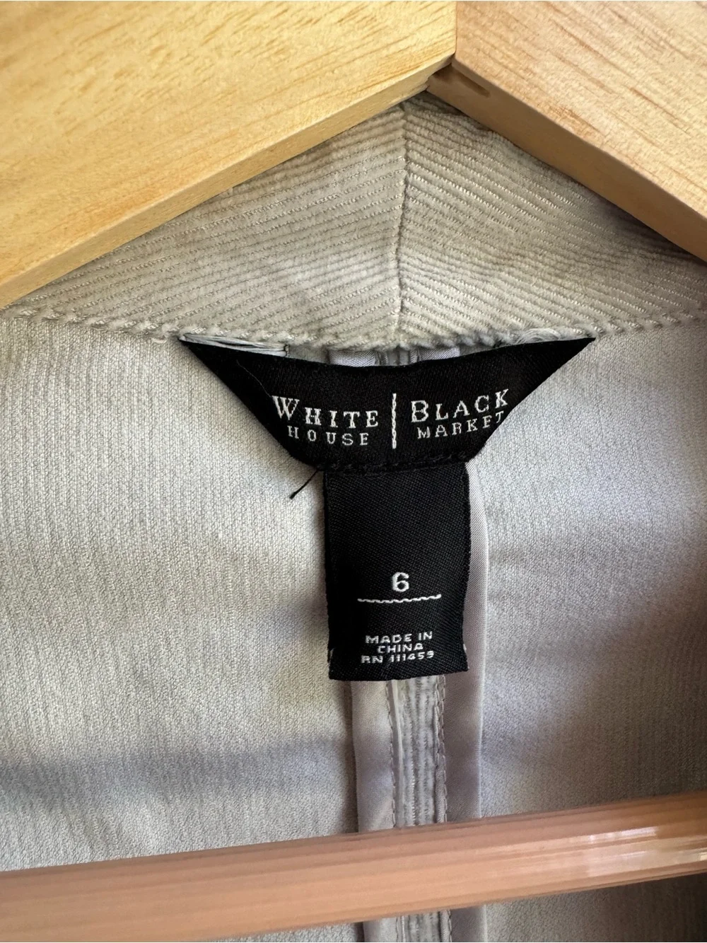 White House Black Market Light Gray Ruffle-Trim Cotton Blazer